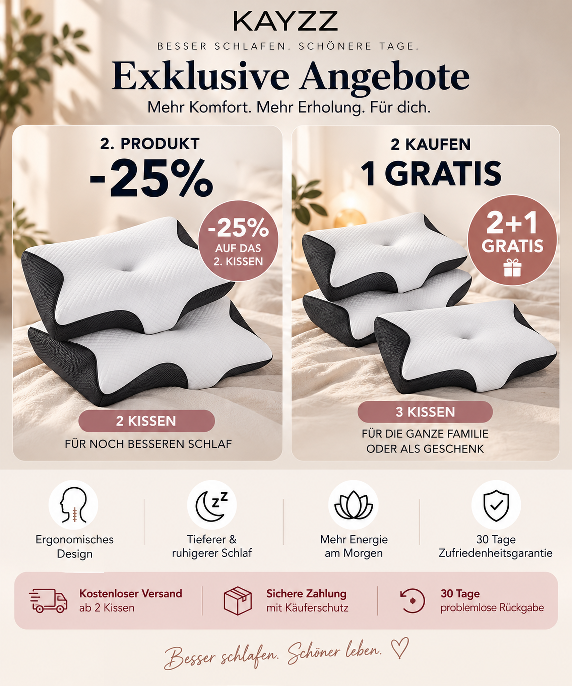 KAYZZ® Ergonomisches Nackenkissen – Memory Foam