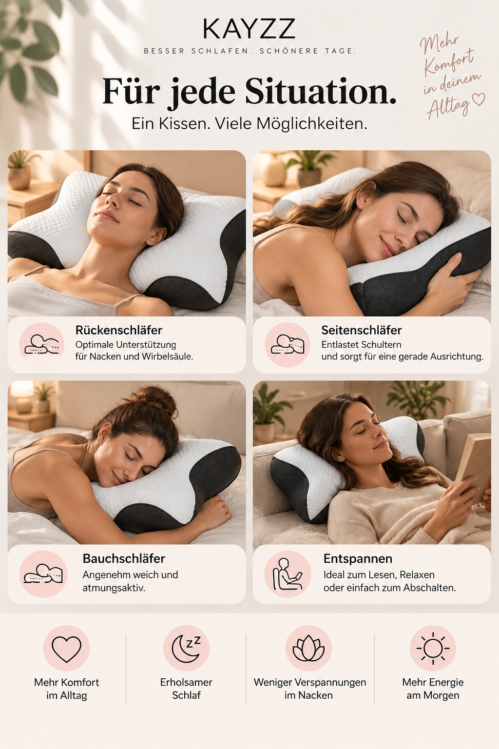 KAYZZ® Ergonomisches Nackenkissen – Memory Foam